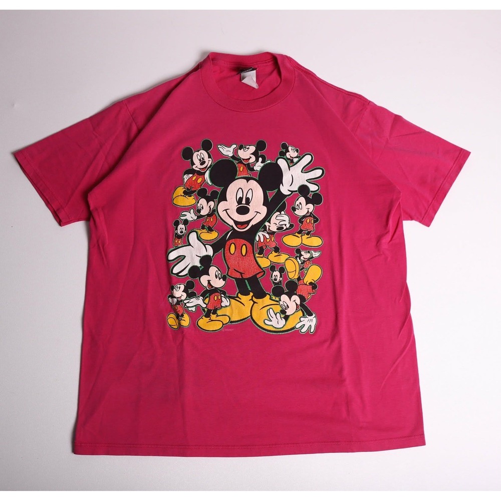 Vintage Mickey Unlimited Disney T Shirt Pink Graphic Mickey Mouse Collage XL